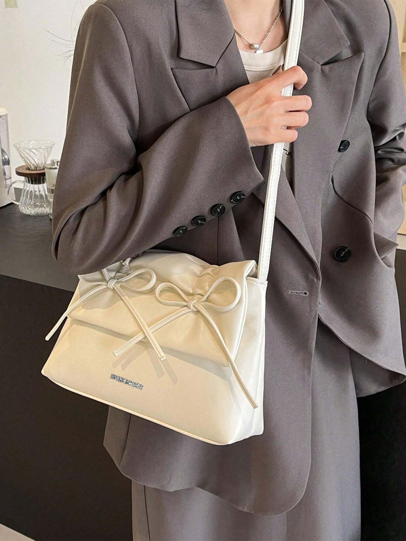 Premium PU Leather Shoulder Bag with Bow Flap and Magnetic Closure