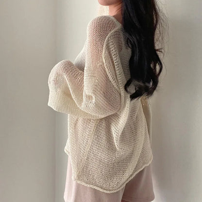 Lazy Style Full Sleeves Jumpers Tops Hollow Out Sexy Women Fashion Casual Streetwear Chic Femme Sweaters Pullovers