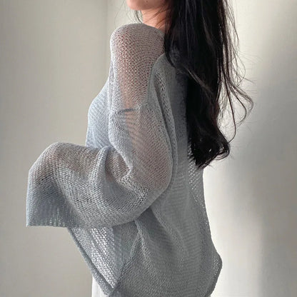 Lazy Style Full Sleeves Jumpers Tops Hollow Out Sexy Women Fashion Casual Streetwear Chic Femme Sweaters Pullovers