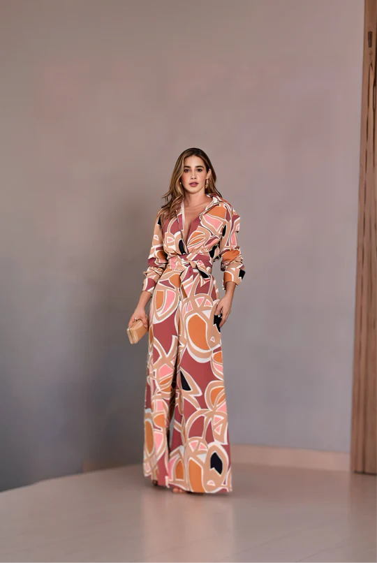 Elegant Printed Drawstring Jumpsuit