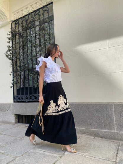 CARTAGENA EMBROIDERED SKIRT NOIR