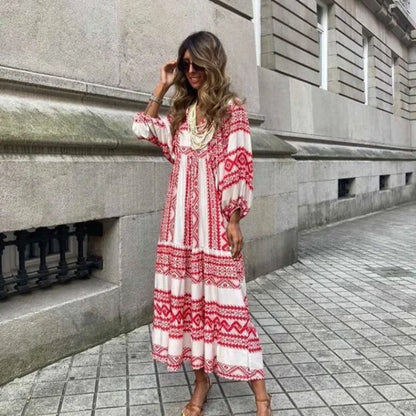 🎁LAST DAY SLAE-49% OFF🎁Boho Geometric Patchwork Puff Sleeve Dress