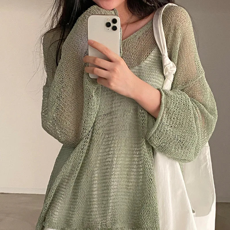 Lazy Style Full Sleeves Jumpers Tops Hollow Out Sexy Women Fashion Casual Streetwear Chic Femme Sweaters Pullovers