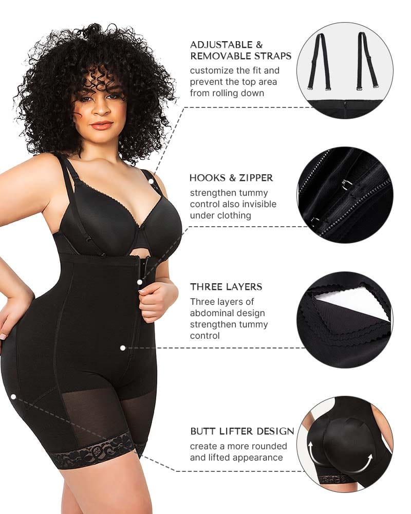 Firm Tummy Compression Bodysuit Shaper With Butt Lifter