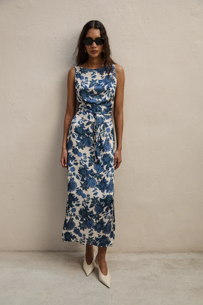 Printed Sleeveless Tunic Dress Blue