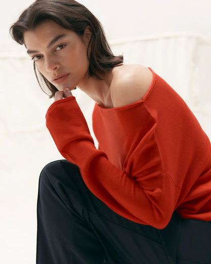 Slant Neck Wool Strapless Sweater