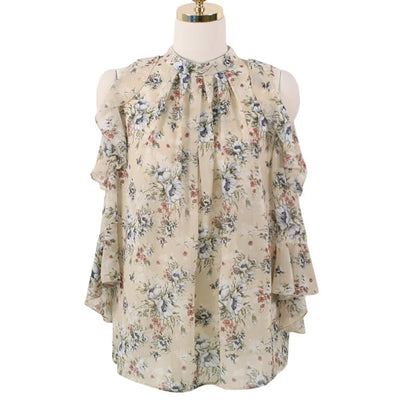 Frühling Sommer Neue Off-Schulter Pullover Floral Lose Bluse Frauen Kurzarm OL Chiffon Hemd Frauen Blusas Mujer De Moda