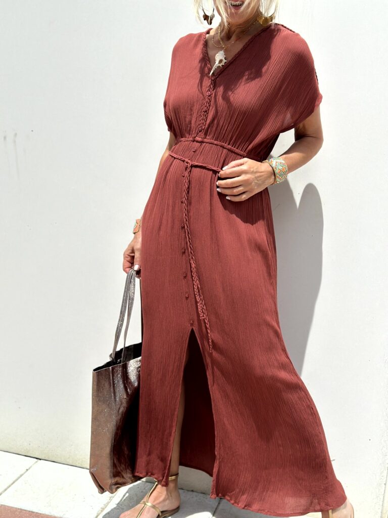 Red V-neck Belted Dress