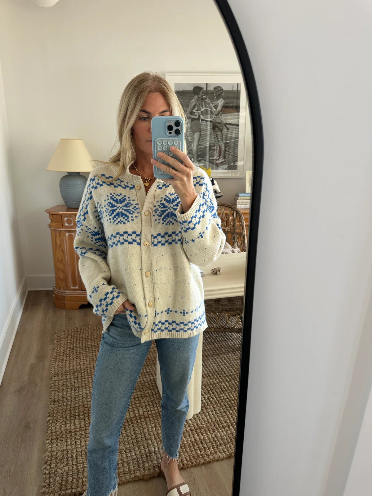 Women's Blue and White Knitwear