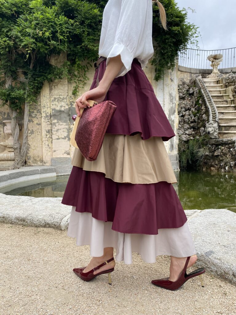 Burgundy Taffeta Ruffle Halter Dress