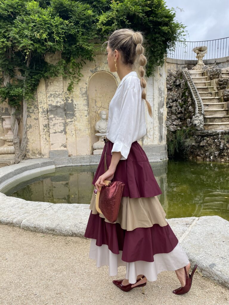 Burgundy Taffeta Ruffle Halter Dress