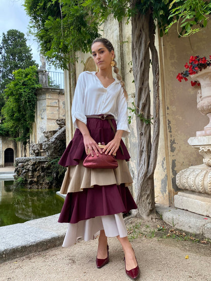 Burgundy Taffeta Ruffle Halter Dress