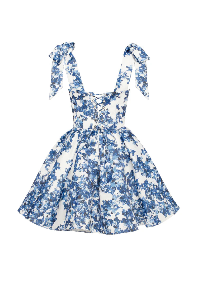 Charming blue hydrangea strapless mini dress