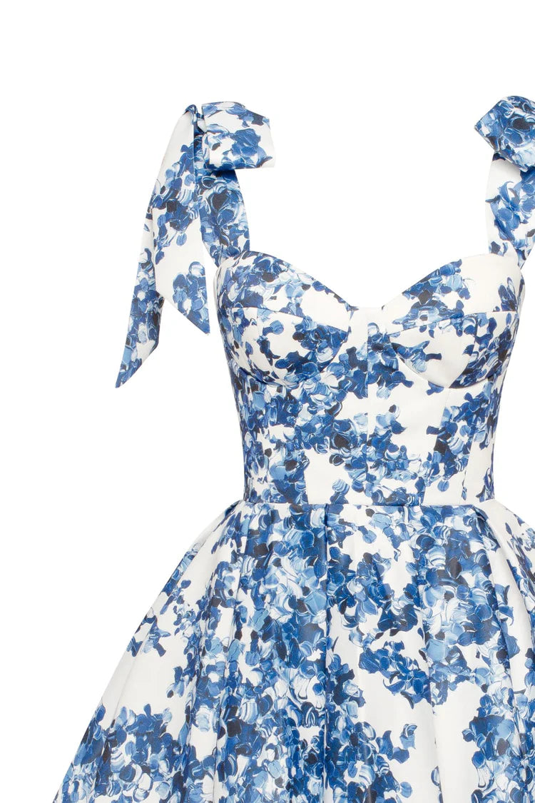 Charming blue hydrangea strapless mini dress