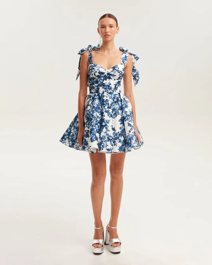 Charming blue hydrangea strapless mini dress