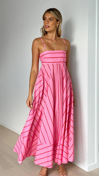 Women Striped Sleeveless Maxi Dress