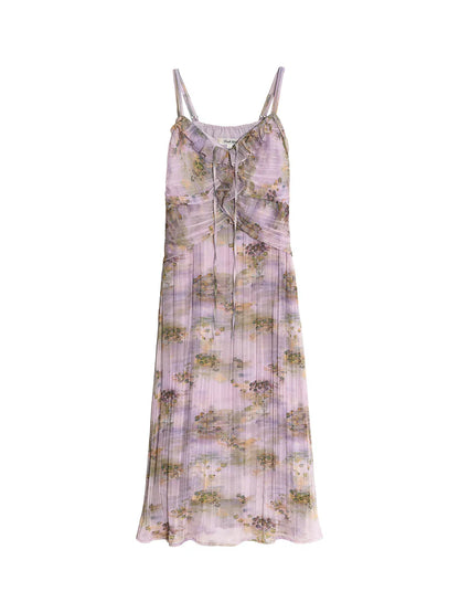 MAKAYLA FLORAL PRINT TIE V-NECK TRIM SLIP DRESS