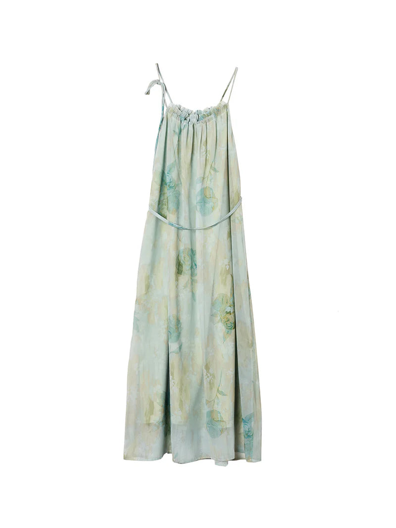 DYED ROSE PRINT CHIFFON SLIP DRESS