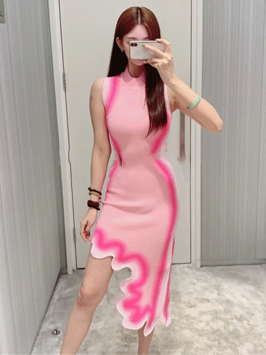 Asymmetric Hem Sleeveless Mini Dress