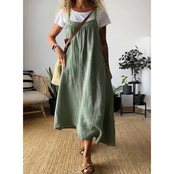 Schlichtes Sling-Kleid aus Baumwollleinen für Damen🔥Kostenloser Versand