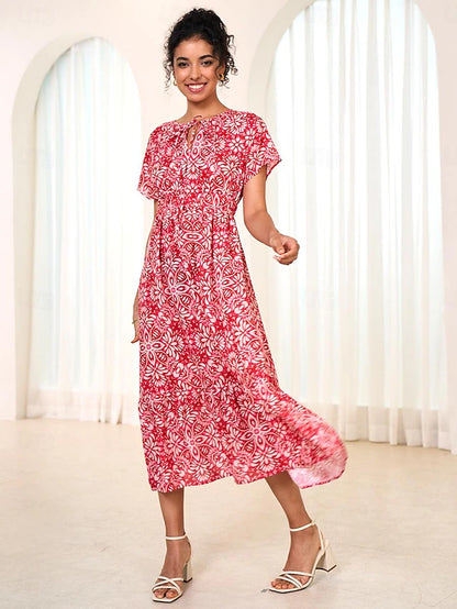 Damen Ditsy Floral V-Ausschnitt Maxikleid Kurzarm Sommer