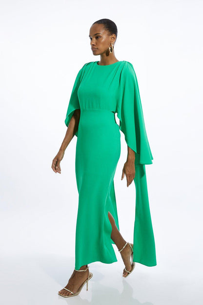 Compact Stretch Viscose Cape Detail Maxi Dress