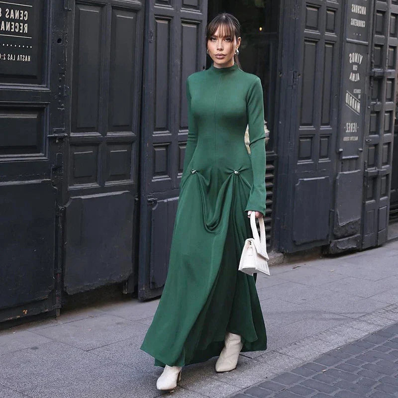 Elegant Draped Long Sleeve Dress