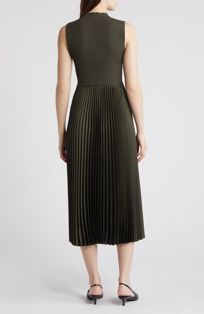 Pleated Sleeveless Mock Neck Midi Dress