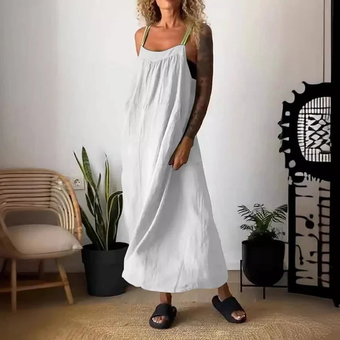 Schlichtes Sling-Kleid aus Baumwollleinen für Damen🔥Kostenloser Versand