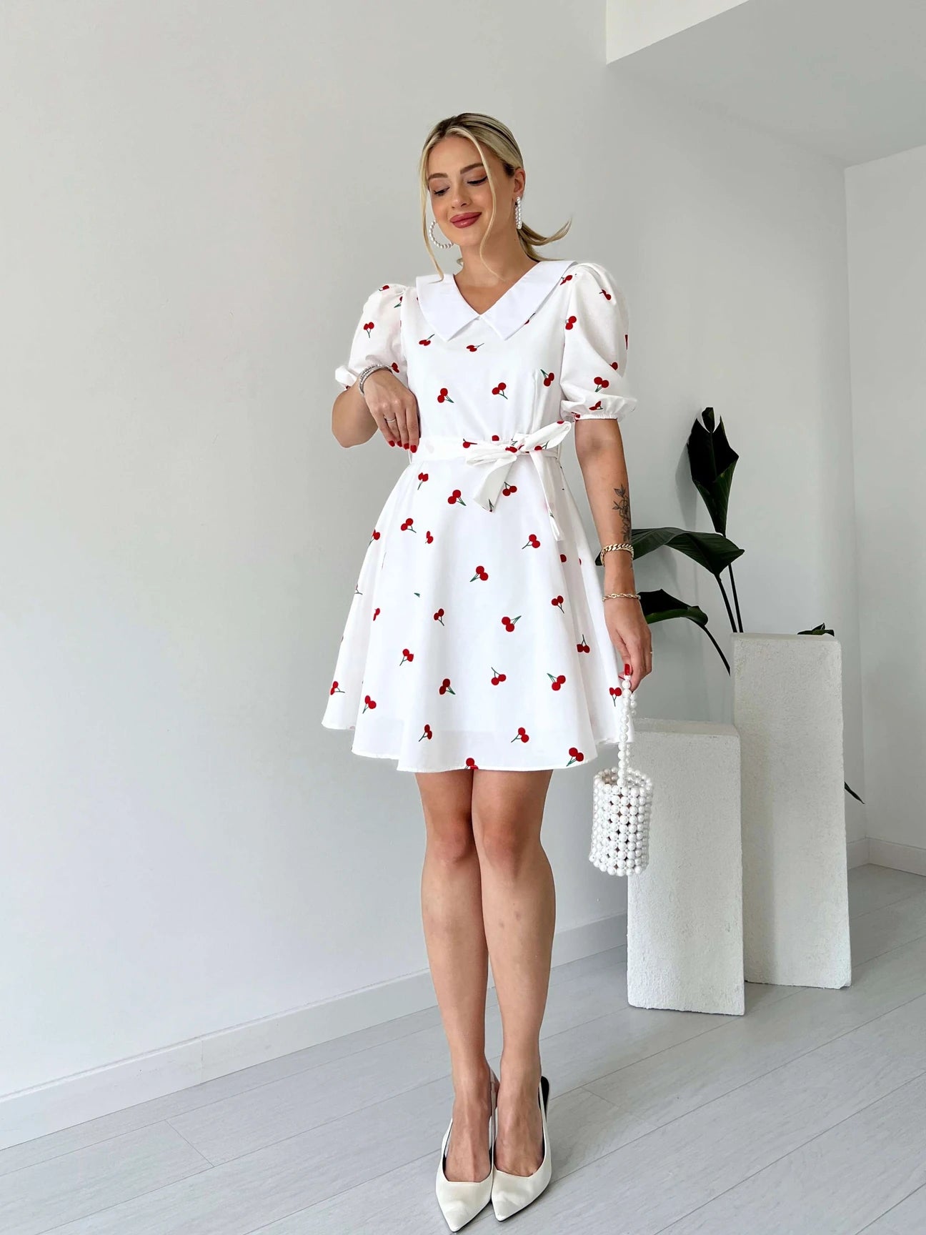 Bebe Collar Mini Poplin Dress