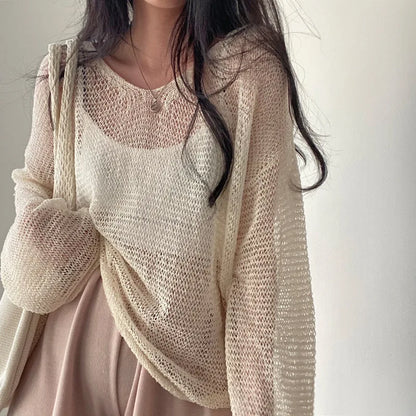 Lazy Style Full Sleeves Jumpers Tops Hollow Out Sexy Women Fashion Casual Streetwear Chic Femme Sweaters Pullovers