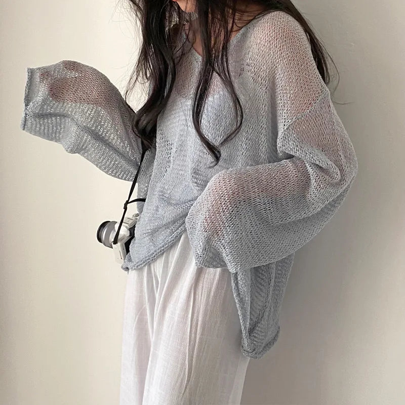 Lazy Style Full Sleeves Jumpers Tops Hollow Out Sexy Women Fashion Casual Streetwear Chic Femme Sweaters Pullovers