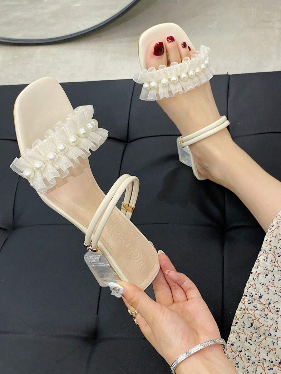 Women Fashionable Crystal Flower High Heeled Sandals, Multi-Way Wearing