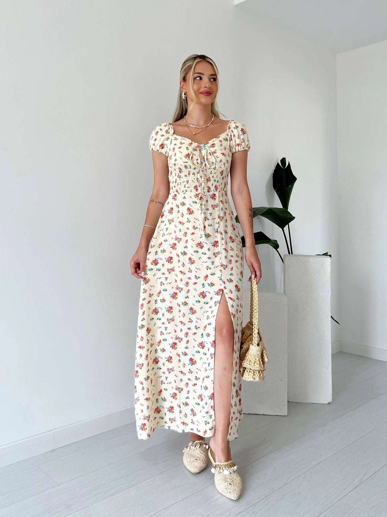 Floral Patterned Woven Viscose Dress