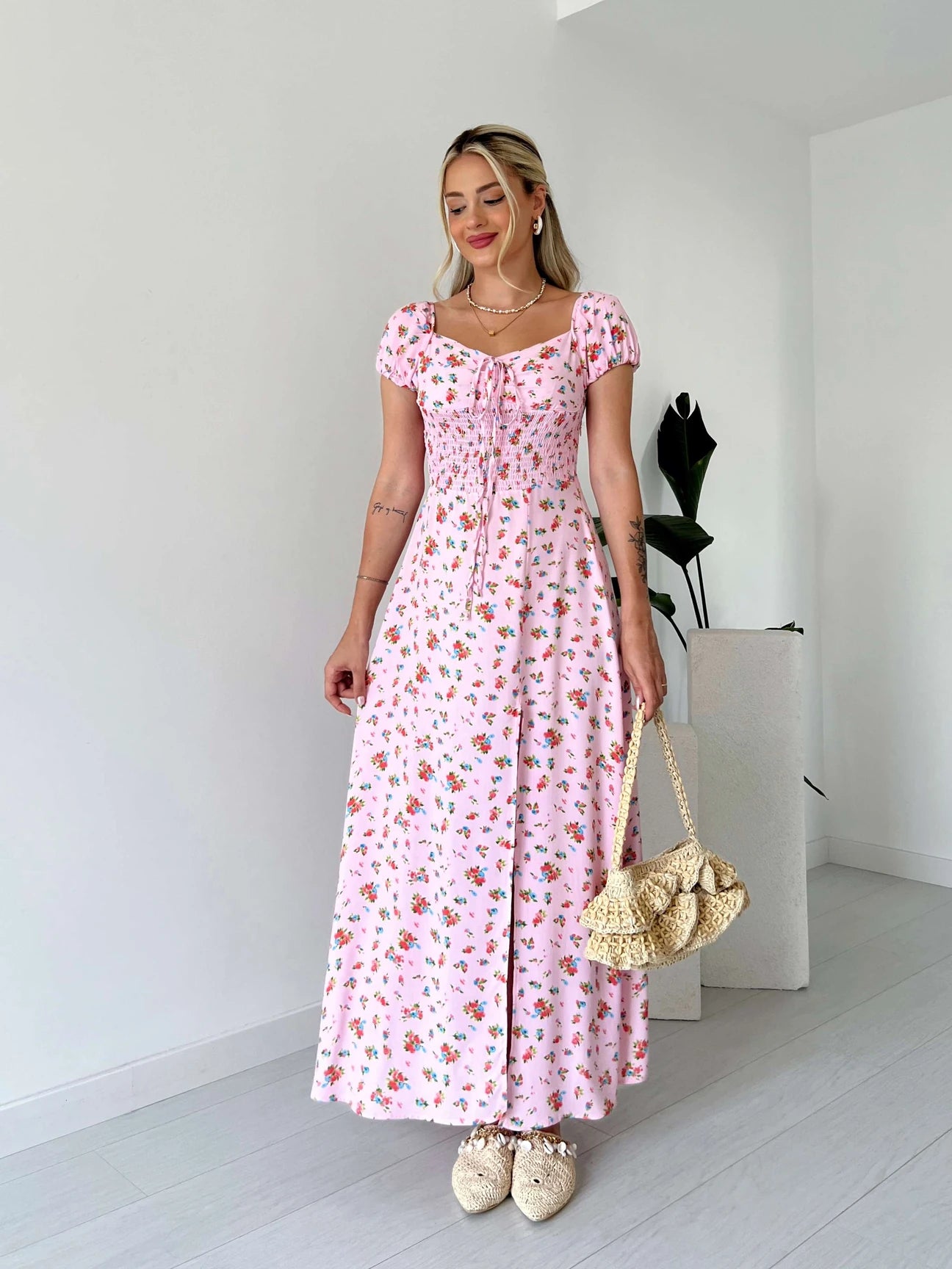 Floral Patterned Woven Viscose Dress