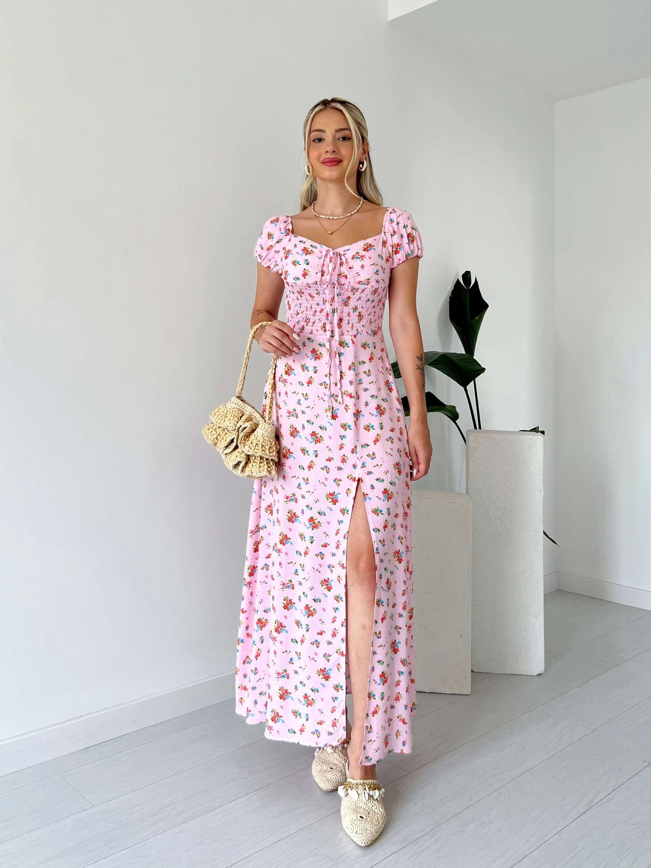 Floral Patterned Woven Viscose Dress