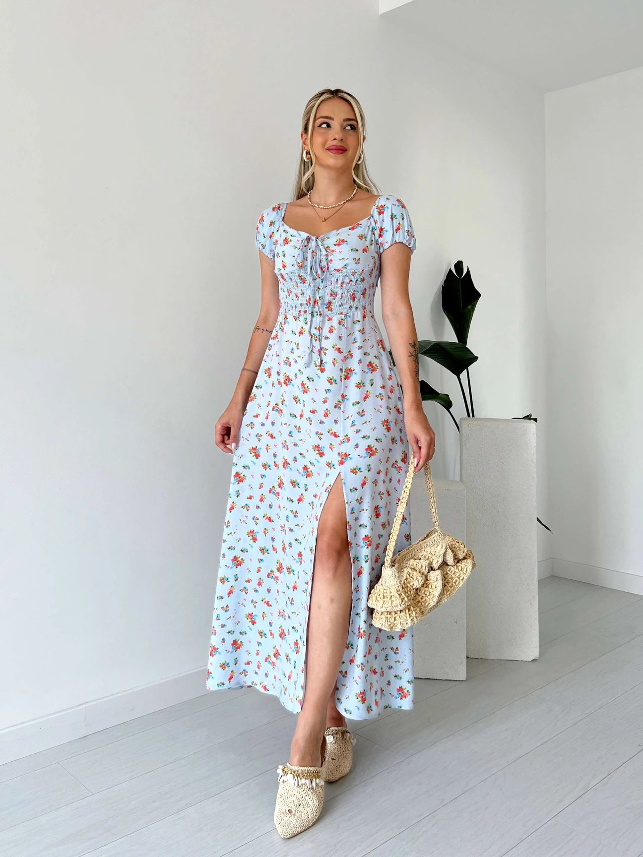 Floral Patterned Woven Viscose Dress