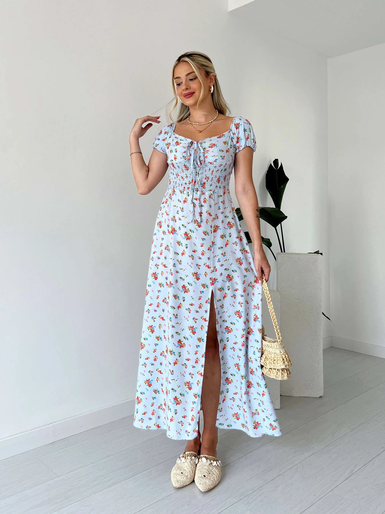 Floral Patterned Woven Viscose Dress