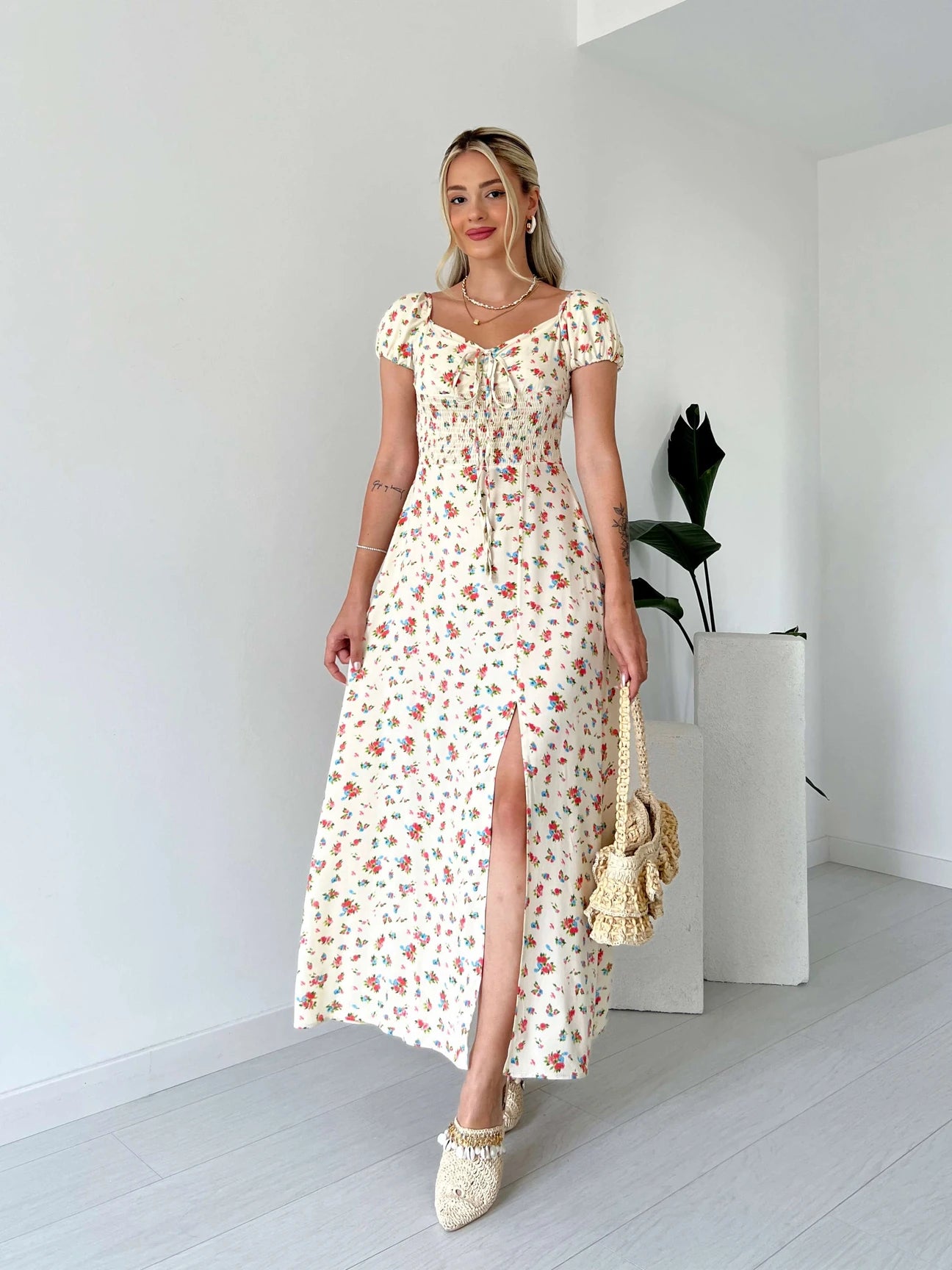 Floral Patterned Woven Viscose Dress