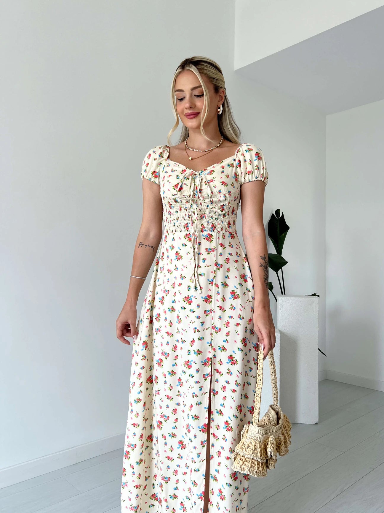 Floral Patterned Woven Viscose Dress