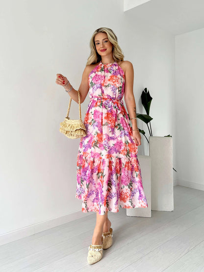 Floral Pattern Elegant Tunic Dress