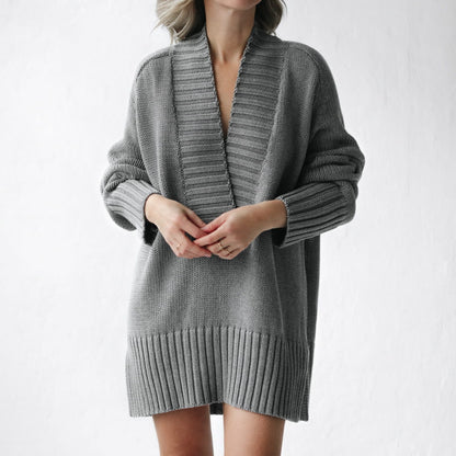 Cotton V-neck long jumper