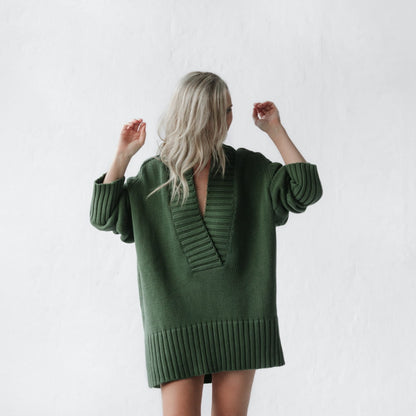 Cotton V-neck long jumper