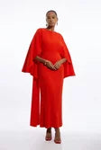 Compact Stretch Viscose Cape Detail Maxi Dress