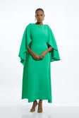 Compact Stretch Viscose Cape Detail Maxi Dress