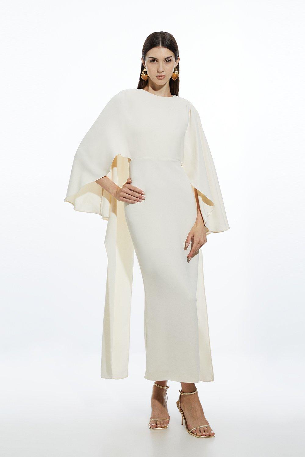 Compact Stretch Viscose Cape Detail Maxi Dress