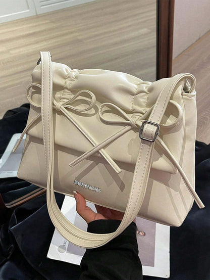 Premium PU Leather Shoulder Bag with Bow Flap and Magnetic Closure