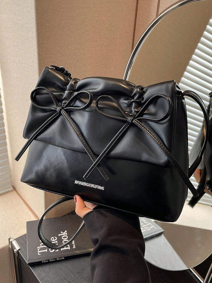 Premium PU Leather Shoulder Bag with Bow Flap and Magnetic Closure