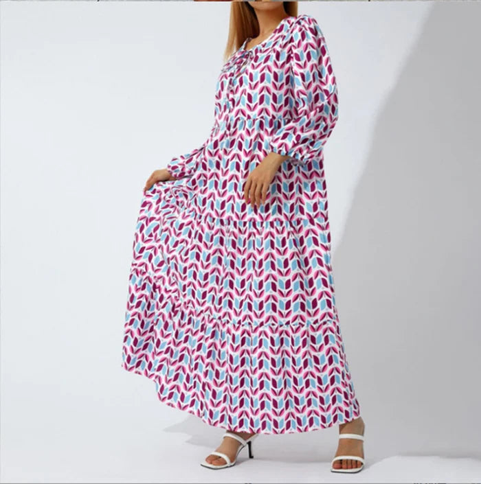 🎁LAST DAY SLAE-49% OFF🎁Boho Geometric Patchwork Puff Sleeve Dress