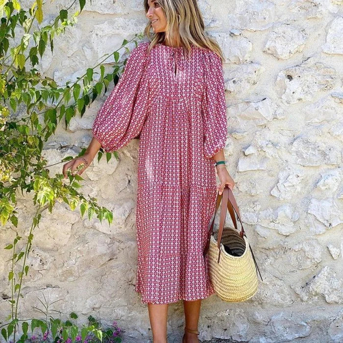 🎁LAST DAY SLAE-49% OFF🎁Boho Geometric Patchwork Puff Sleeve Dress